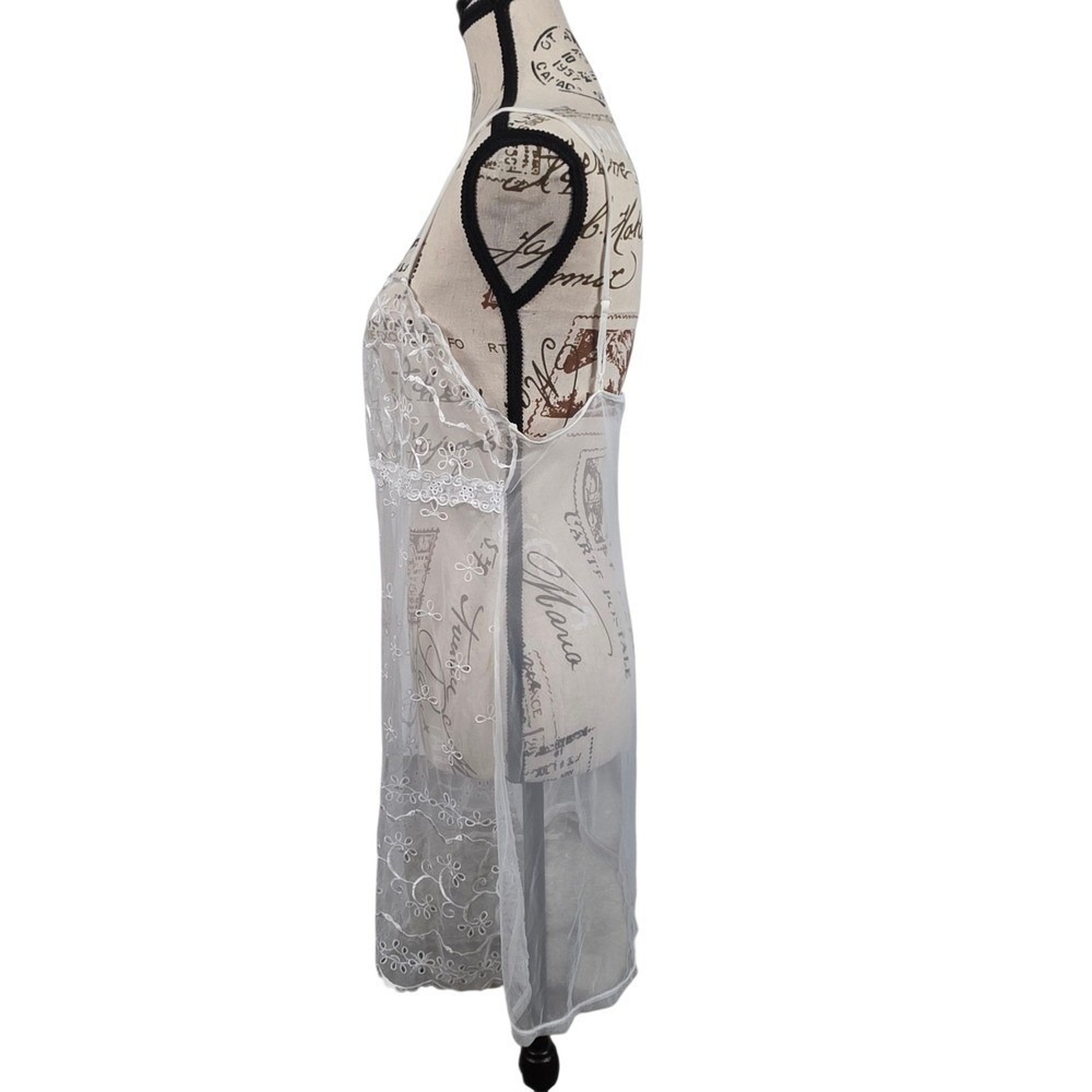 Victoria's Secret Slip Lace Sheer Babydoll Floral White Chemise Dress Womens L - Picture 2 of 8